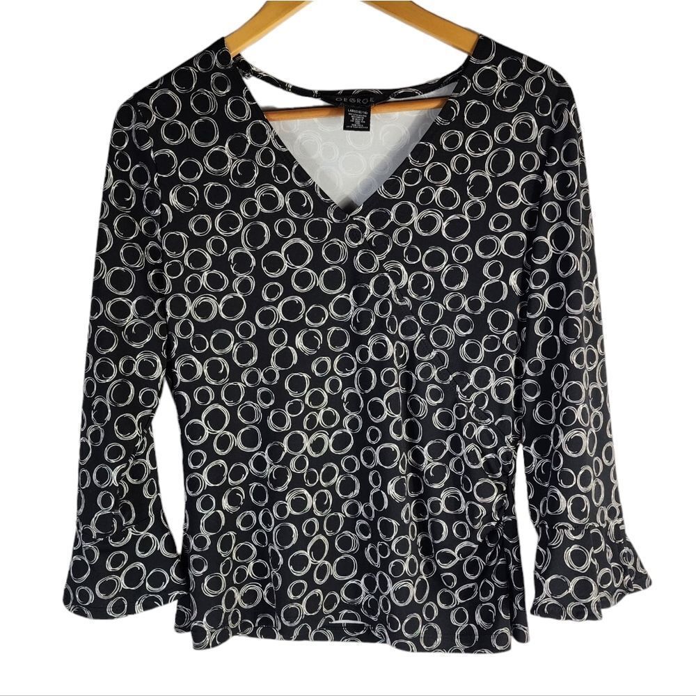 GEORGE black white Modern Print Bell Sleeve Top